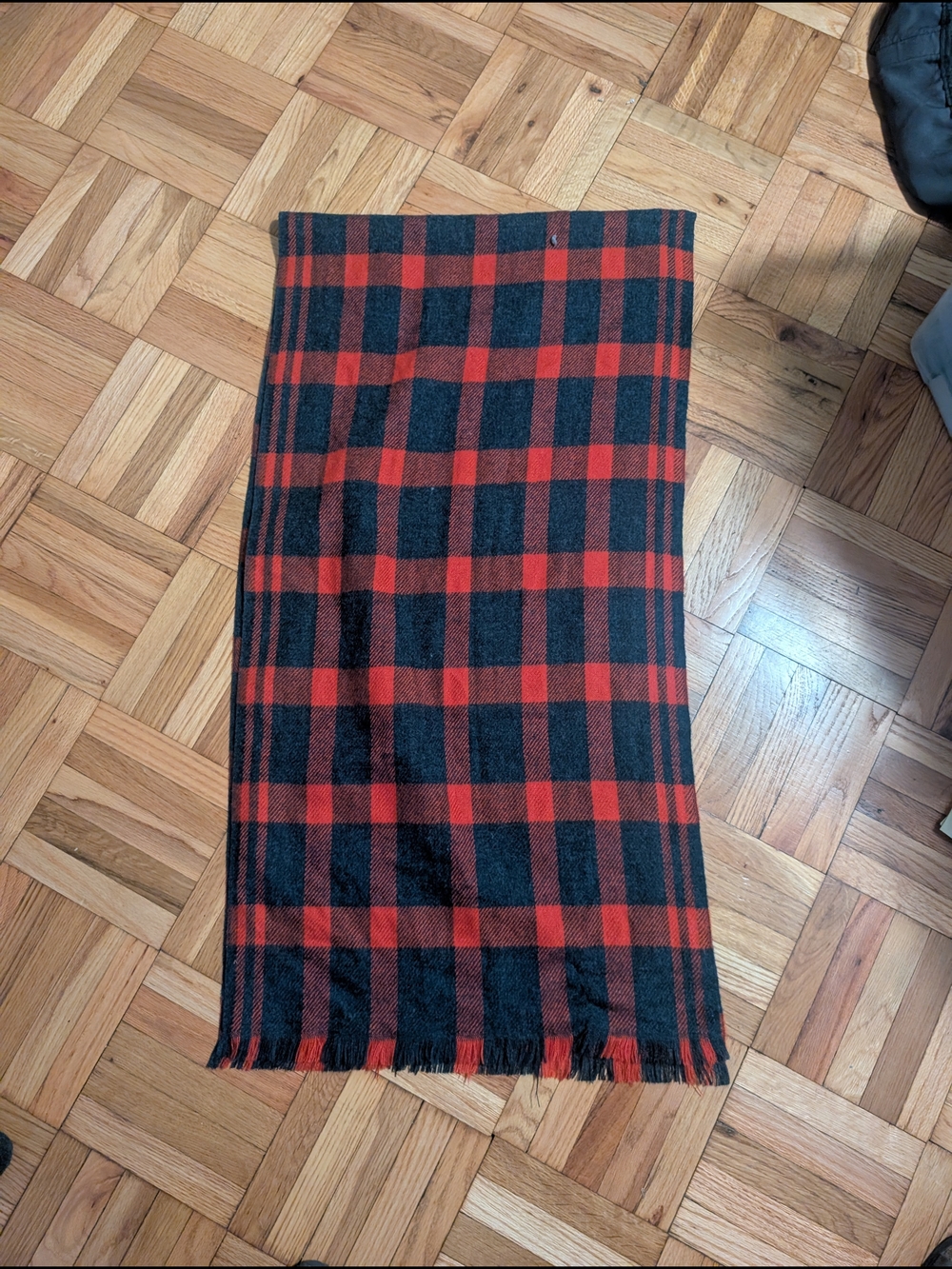 pistil Red and Black Plaid Fringe Scarf